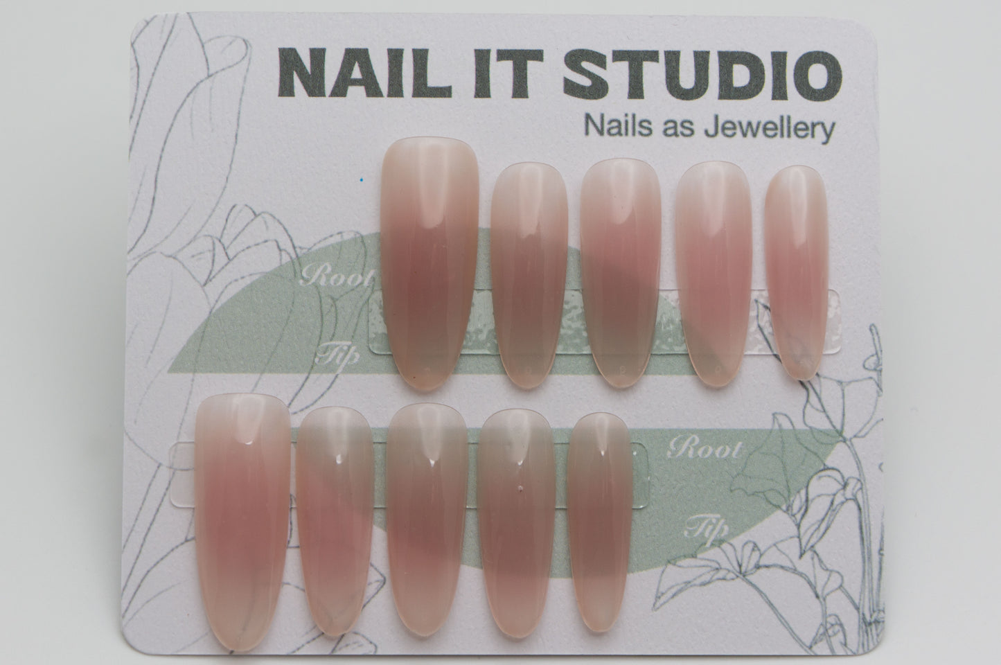 Unghie a Pressione Semplici Effetto Sfumature Blush Rosa Almond Lungo BA004