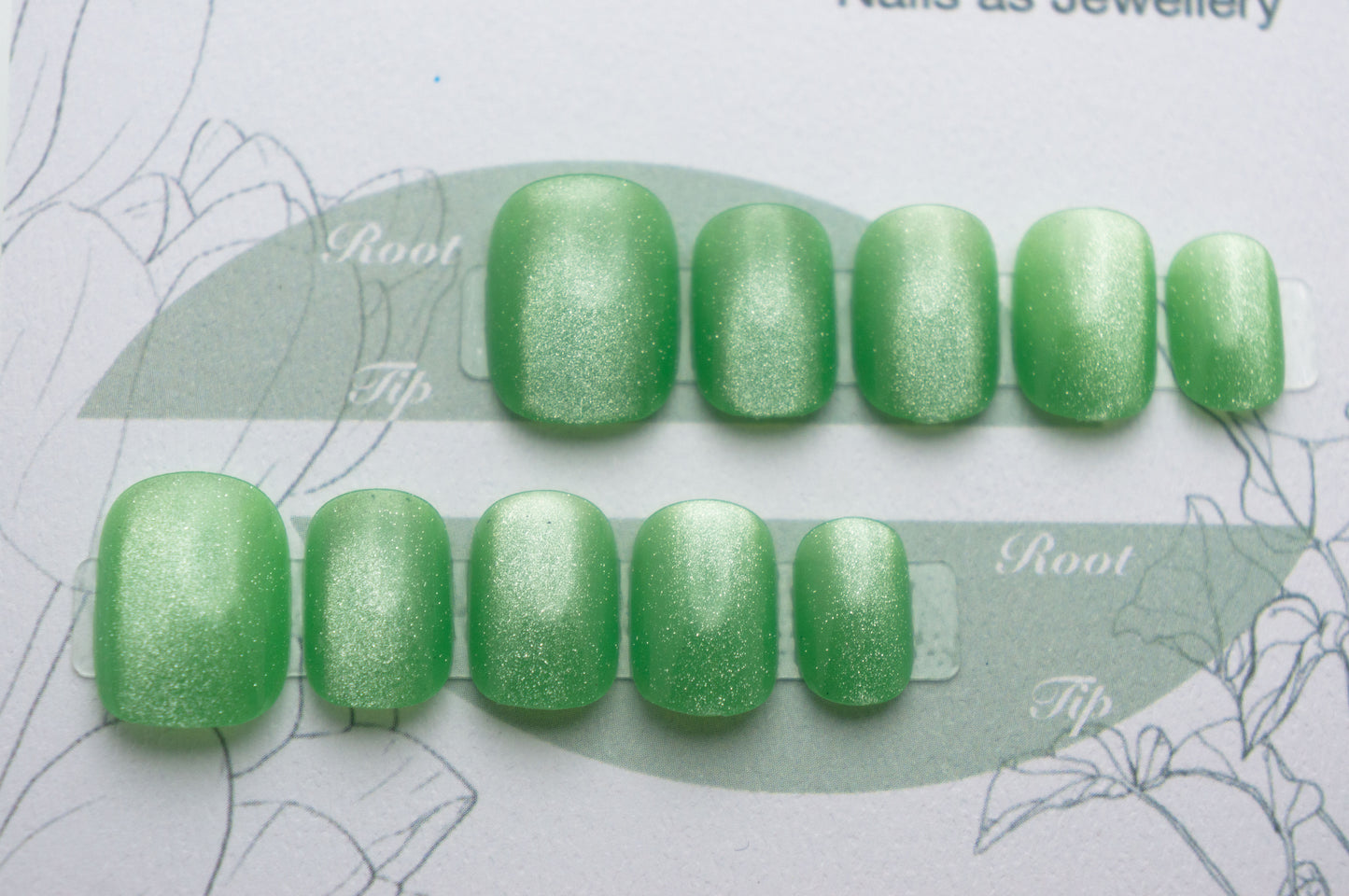 Unghie a Pressione Square Extra Corto Verde con Effetto Cat-eye Semplice BB003