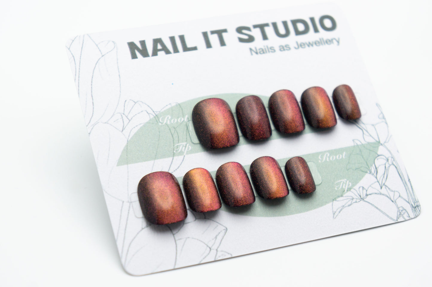 Unghie a Pressione Square Extra Corto Nero Rosa Verde con Effetto Cat-eye Semplice BB002