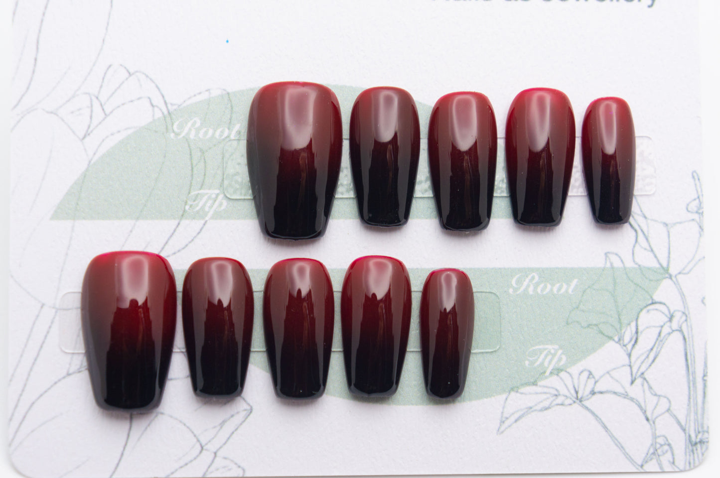Unghie a Pressione Ballerina Corto Gradiente Rosso e Nero AA001
