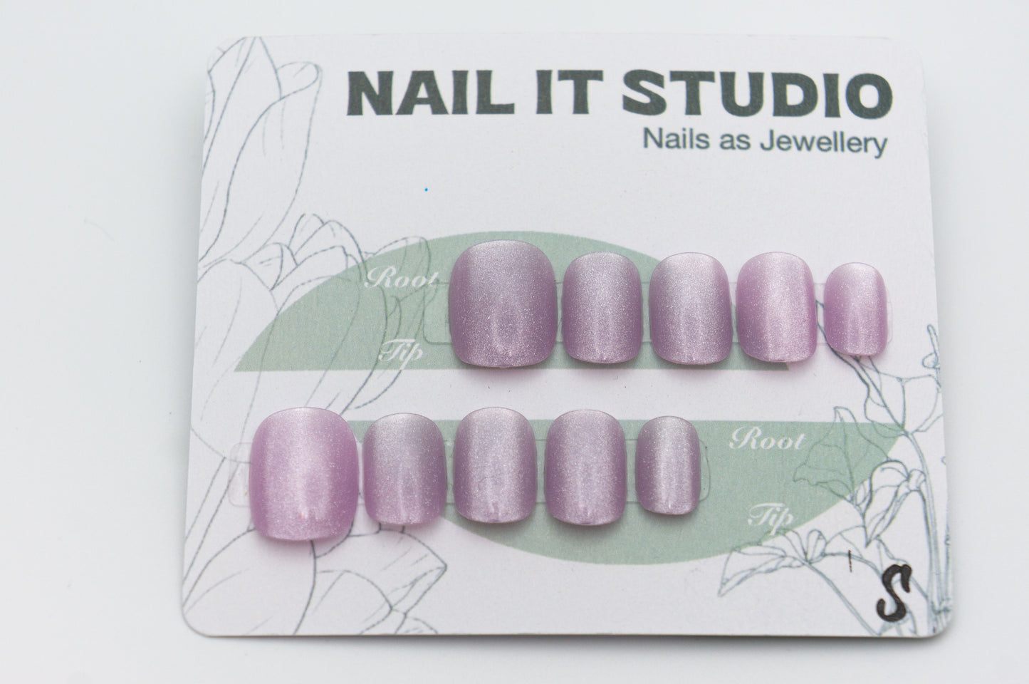 Unghie a Pressione Square Extra Corto Viola Lilla con Effetto Cat-eye Semplice BB001