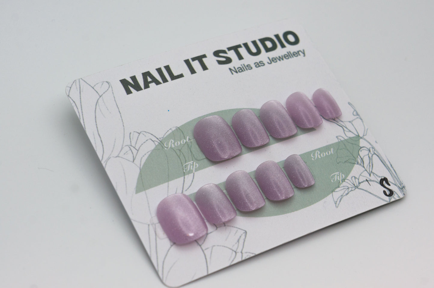 Unghie a Pressione Square Extra Corto Viola Lilla con Effetto Cat-eye Semplice BB001