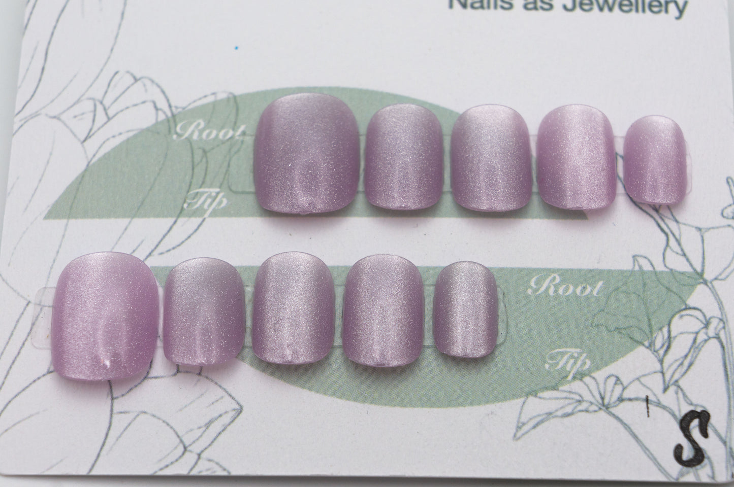 Unghie a Pressione Square Extra Corto Viola Lilla con Effetto Cat-eye Semplice BB001